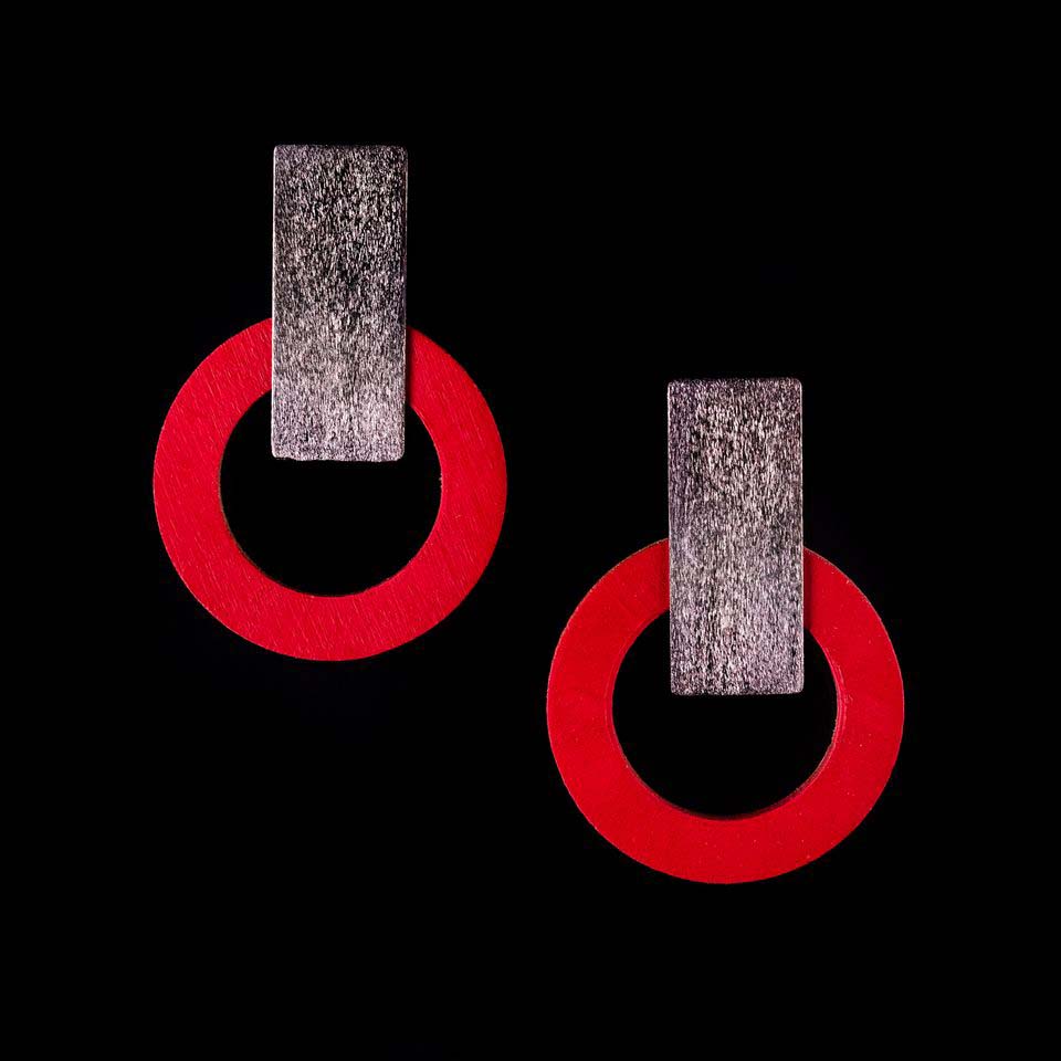 Handmade earrings in red color